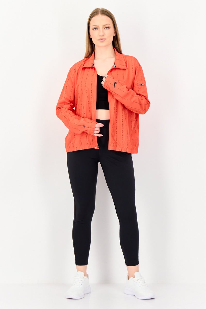 Nike Women Dri Fit Monogram Running Jacket, Red - Image 4